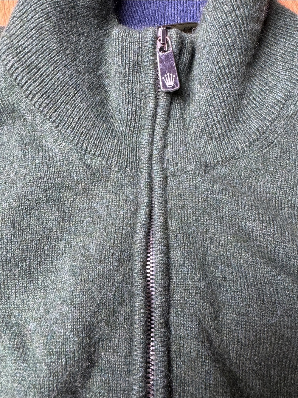 ROLEX Wimbledon VTG Forest Green Full Dual-Zip Cashmere Sweater Made in Italy XL - Picture 16 of 16